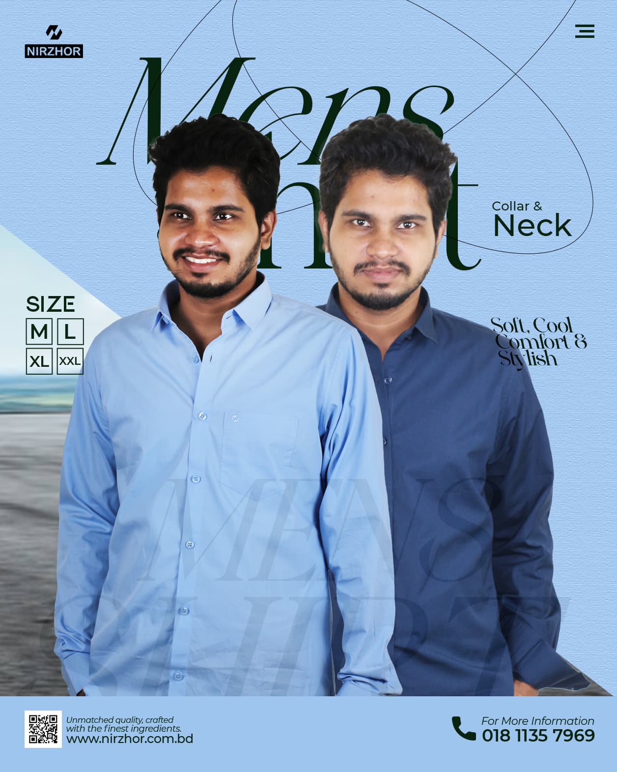 Men’s Shirt Combo Offer – Sky Blue & Navy Blue Casual Shirts — Nirzhor
